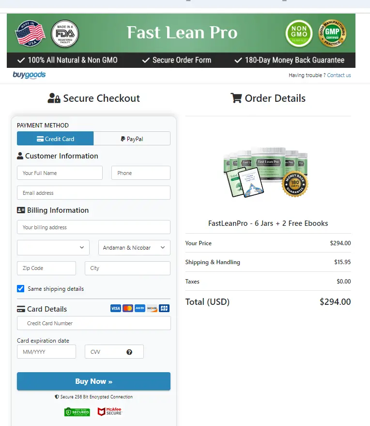 Fast Lean Pro - Order Page